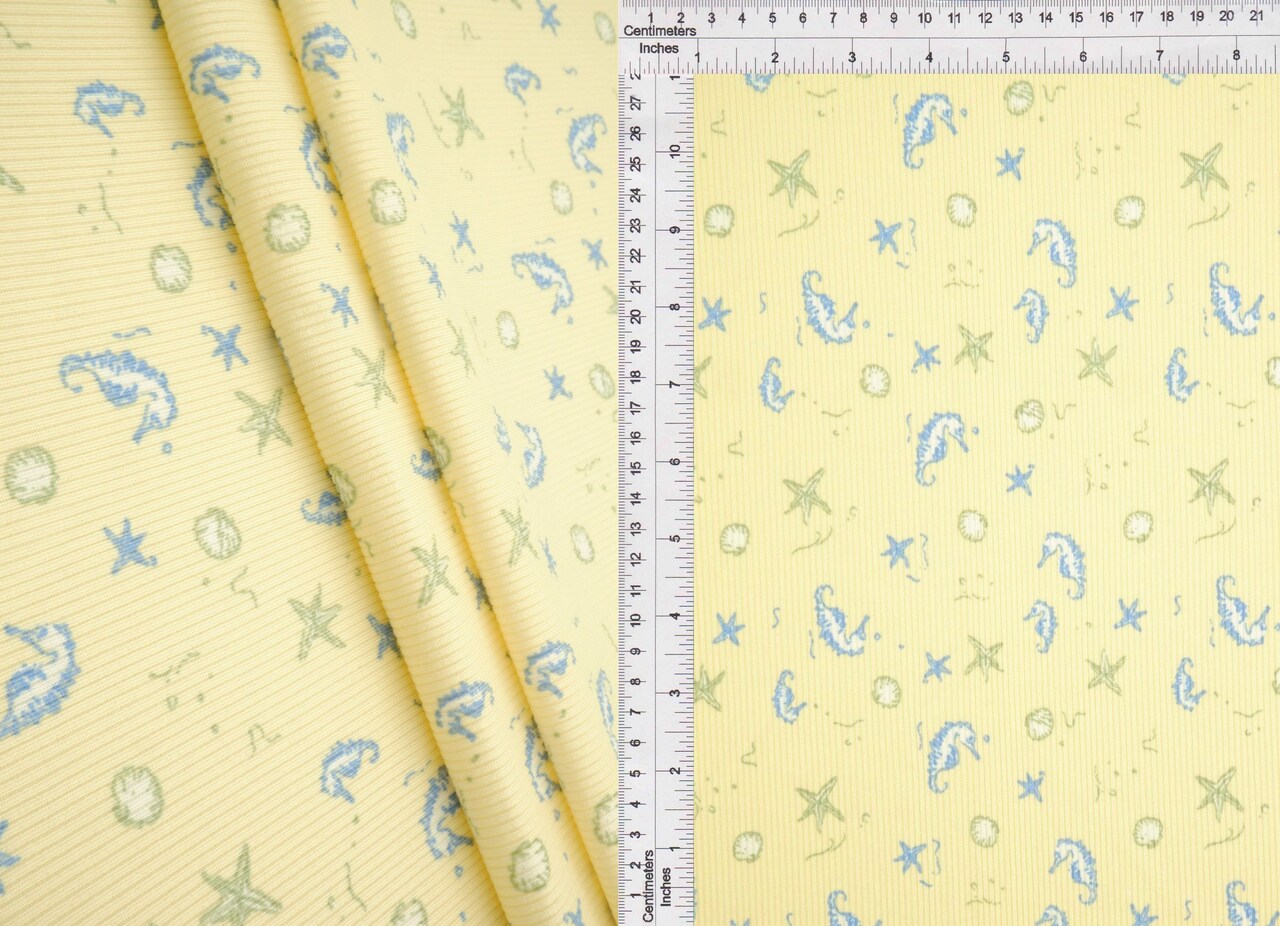 1 Yard Ocean Theme Cotton Feel Rib Knit Fabric 58/59 Inch Wide 2x2 Stretch Rib for Kidswear & DIY Sewing